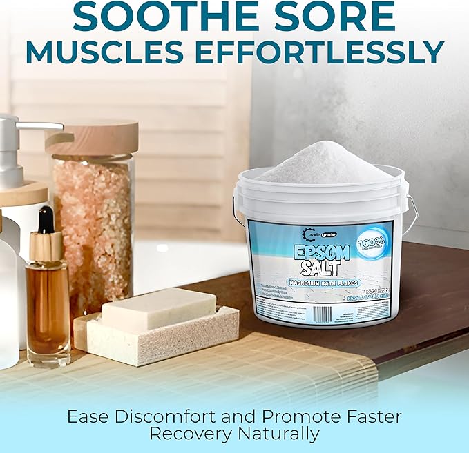 TradeGrade Epsom Salt – Pure Magnesium Sulfate for Soaking & Relaxation – Muscle Recovery, Wellness & Stress Relief – Includes Bucket with Scoop (1 Gallon)
