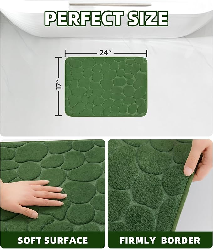 YIHOUSE Memory Foam Bath Mat Cobblestone Bathroom Rugs Super Water Absorbent Bath Mats for Bathroom Machine Washable Bath Rugs(17 x 24,Green)