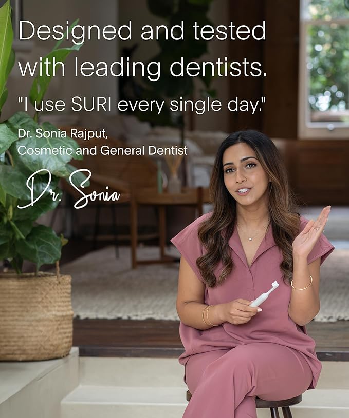 SURI 1.0 Sonic Electric Toothbrush |1 Month+ Battery | Designed in California | Electric Toothbrush for Adults | Travel Toothbrushes | Tooth Brush | White