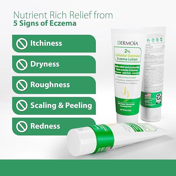 2% Colloidal Oatmeal Eczema Lotion - Soothing and Moisturizing Anti-Itch Cream & Body Lotion with Aloe Vera, Shea and Glycerin - Nourishing Eczema Cream for Superior Relief and Protection 8oz