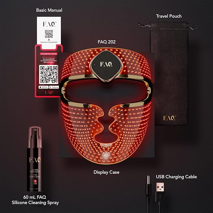 FAQ 202 - Advanced 7 LED lights Face Mask - Wireless Face Masks Beauty - 600 Glow Points - Wearable Skin Care