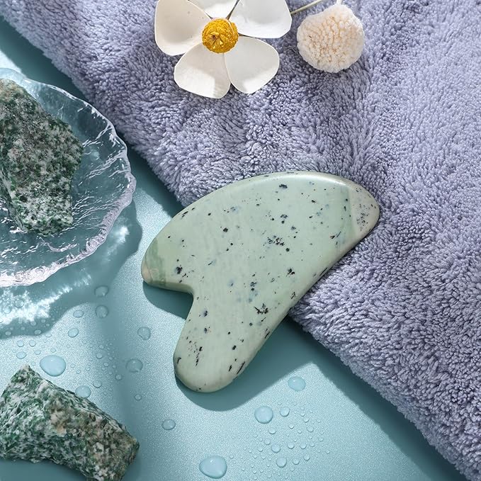 rosenice Gua Sha Facial Tools Guasha Tool Gua Sha Jade Stone for Face Skincare Facial Body Acupuncture Relieve Muscle Tensions Reduce Puffiness Festive Gifts (Yellow-Green)