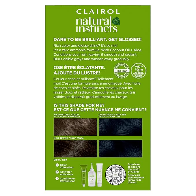 Clairol Natural Instincts Demi-Permanent Hair Dye, 2BB Blue Black Hair Color, Pack of 1