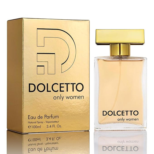 Dollceto Only for Women Eau De Parfum - Floral Fruity Fragrance - Top Notes of Bergamot, Citrus Mandarin, Lychee & Sweet Peach - Base of Vanilla, Haitian Vetiver, Warm Amber - Elegant 100ml Bottle