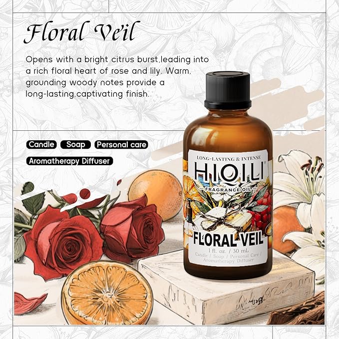 HIQILI Floral Veil Fragrance Oil for Candle & Soap Making, Inspired by ISY-Myake L.d'Isy-Florale, Humidifier, Add to Scented Sachets, Reed Diffuser Oil Refill - 1 Fl Oz