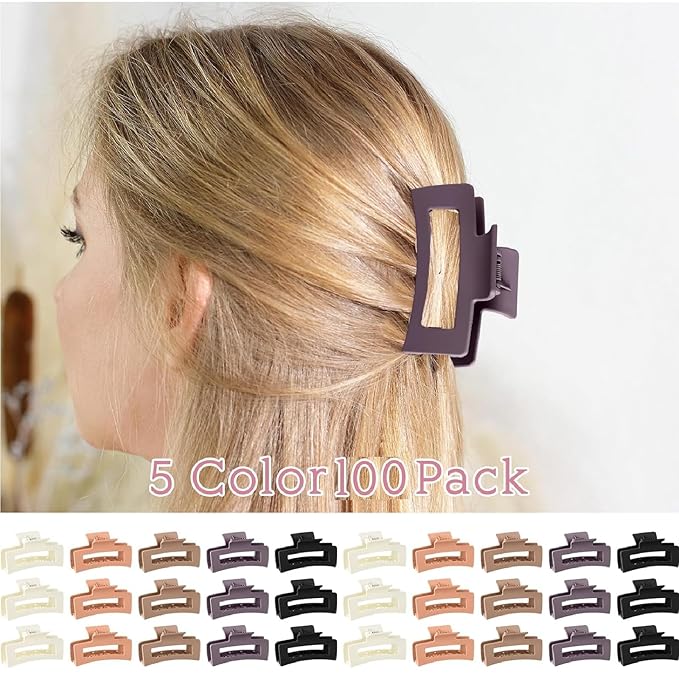 XunYee 100 Pcs Hair Claw Clips Bulk Large Square Jaw Headwear Clips Set for Women Nonslip Rectangle Hair Accessories Clip for Girl Women Gifts Beauty(3.4'',Elegant Colors)