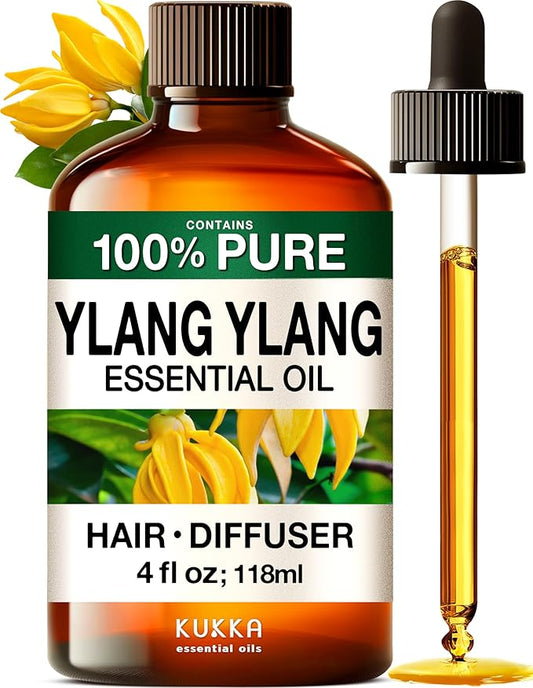 KUKKA Ylang-Ylang Essential Oils - 4 Fl Oz - for Hair, Skin, Diffuser, Aromatherapy & DIY Soap Making Scent