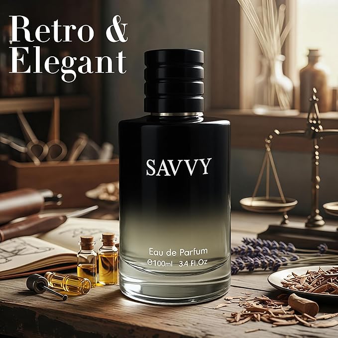 Savvy Long-Lasting Cologne for Men | Bergamot,Lavender,Nutmeg & Papua Vanilla Scent | Eau de Toilette 100ml Spray | Day to Night Fragrance