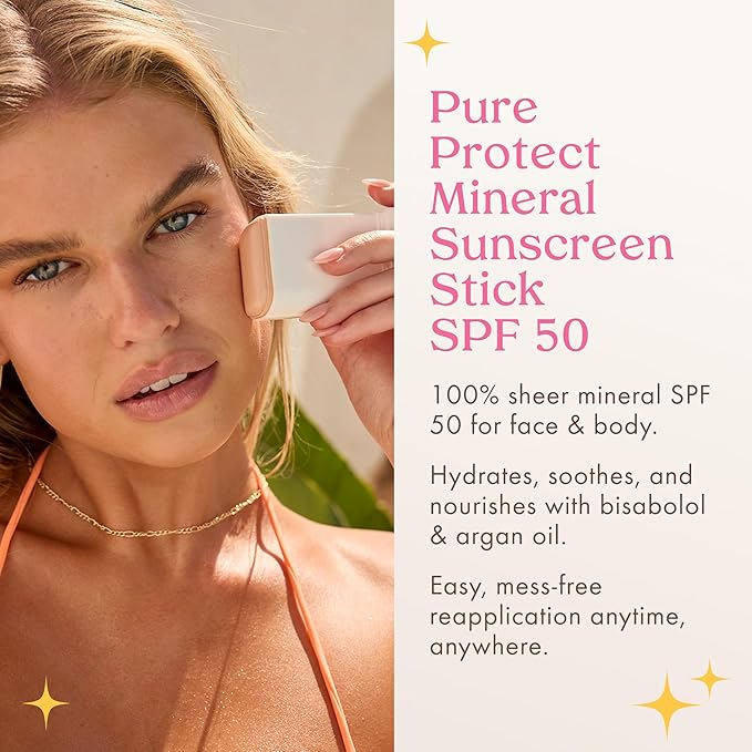 Kopari PURE PROTECT 100% Mineral Sunscreen Stick SPF 50+ Clear Zinc Oxide Face and Body Sunscreen with Hydrating Argan Oil, Shea Butter, Sheer Finish, Ultra-Portable, for Easy Reapplication