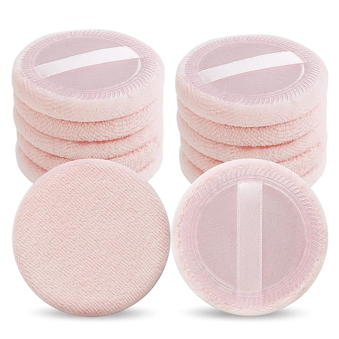 12PCS Makeup Powder Puffs Pink Cotton Powder Puffs Round Powder Puff for Makeup Face Powder Velour Puffs for Loose Powder Washable (pink)