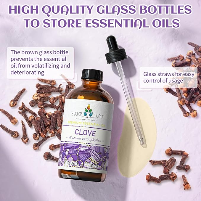 EVOKE OCCU Clove Oil for Teeth and Gums - Oral Care, Toothache Relief & Fresh Breath - DIY Mouthwash - 4 Fl Oz