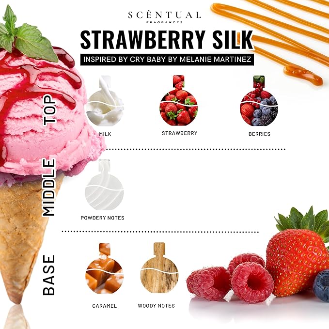 Ultra-Concentrated Hair & Body Perfume Mist, Long Lasting Women's Fragrance, Gourmand Perfumes for Women, Vegan and Cruelty Free (Strawberry Silk)