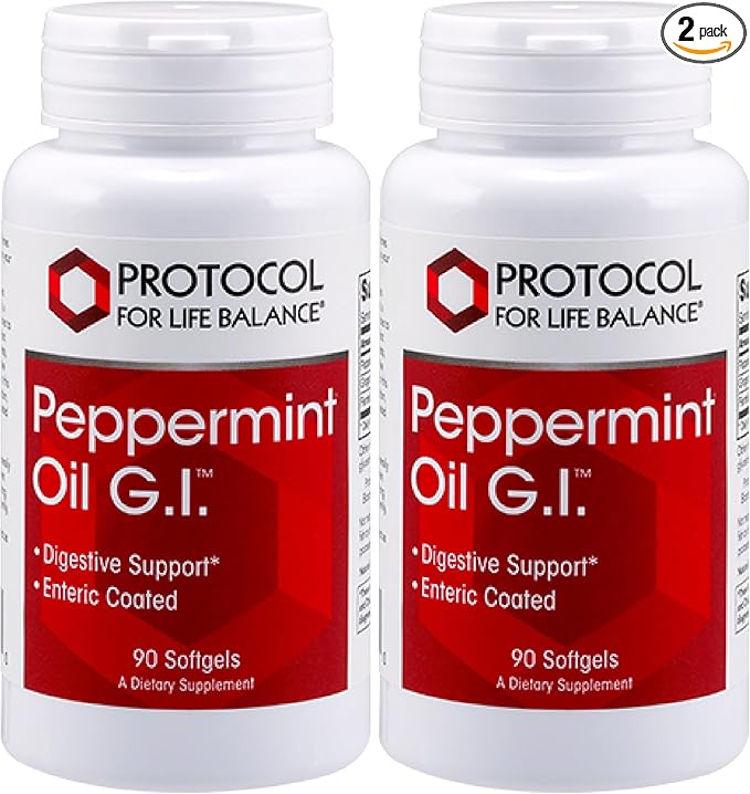 Protocol Peppermint G.I. - for Digestive Health Support* - with Peppermint, Ginger Oil & Fennel Oil - Enteric-Coated - Dairy Free & Halal - 90 Softgels (Pack of 2)