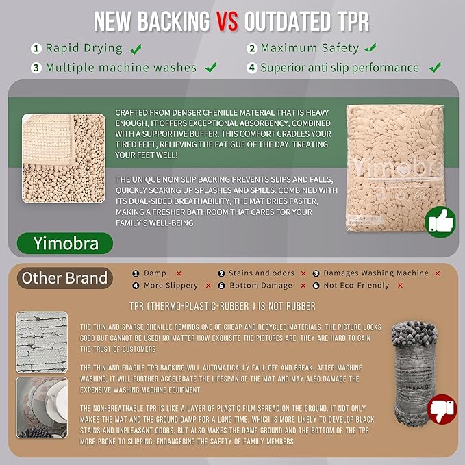 Yimobra Bathroom Runner Rug 60x24 Inch - Extra Long Non Slip Chenille Bath Mat, Soft & Absorbent, Machine Washable Shaggy Hallway Carpet for Vanity Tub Shower, Light Brown Home Decor Accessories