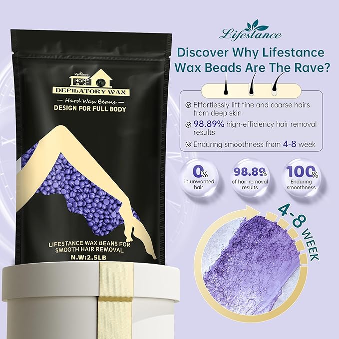 Lifestance 2.5lb Wax Beads Kit, Lavender Hard Wax Beans For Hair Removal Brazilian Bikini Leg Underarm, Waxing for Fine Coarse Hair Women Men Large Refill for Wax Warmers at Home