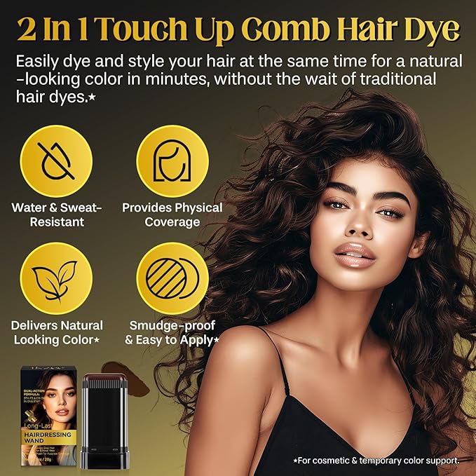 2 Pcs Safe and Convenient Comb Hair Dye, Waterproof and Sweat-Proof Hair Dye Comb, Quick Touch-Ups, 2 in 1 Instant Dye for Women & Men Applicator for Hair (Dark Brown)