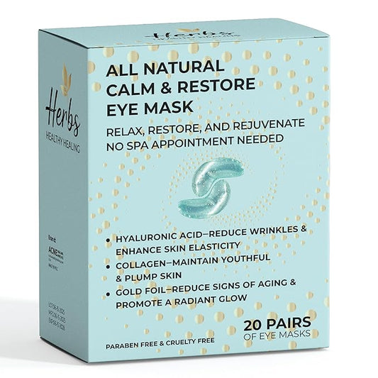 Herbs Healthy Healing 24K Gold Under Eye Masks – Collagen & Hyaluronic Acid Gel Patches for Dark Circles, Puffiness, Fine Lines – Eye Masks for Women & Men – 20 Pairs, Clean Beauty Skincare