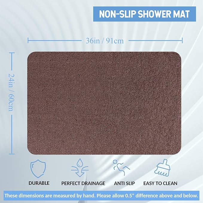 Non-Slip Bathtub Mat, Anti Slip Shower Mat, Fast Drying Bathtub Mats, Foot Scrubber Mat, Anti Slip Mat for Tub, Floor, Bathroom, Kitchen, Home, Hotel (Brown 36"×24")
