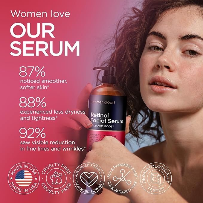 Retinol Serum for Face (8Oz) with Hyaluronic Acid, Vitamin E & Aloe Vera - Anti-Aging Serum