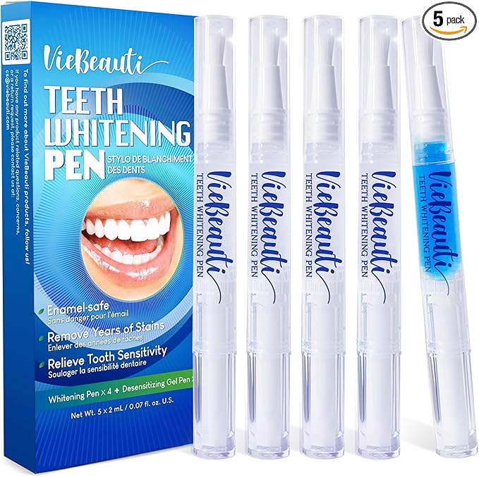 Teeth Whitening Pen Gel Kit: 35% Carbamide Peroxide Gel for Stain Removal - No Sensitivity with Remineralizing Pen for a Brighter Whiter Smile Mint (5 Pack)