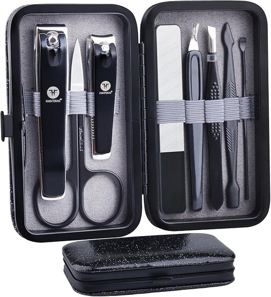 Manicure Pedicure Set 8pcs Stainless Steel Nail Clippers Kit Fingernail Toenail Clippers Cutters with Leather Case for Home Workplace Outdoor Travel Salon Gift for Men Women Family Friends