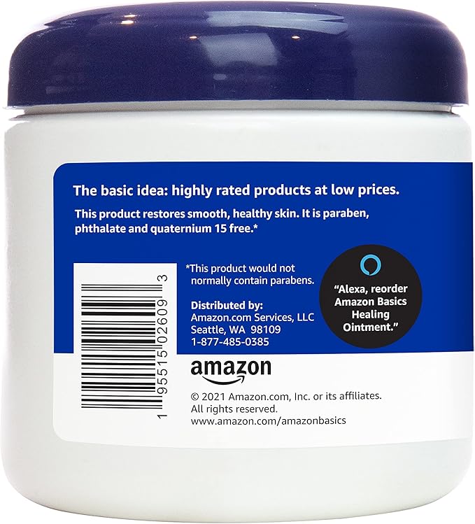 Amazon Basics Healing Ointment & Skin Protectant for Dry & Cracked Skin and Chapped Lips, Fragrance Free, 14 Oz (Pack of 1)