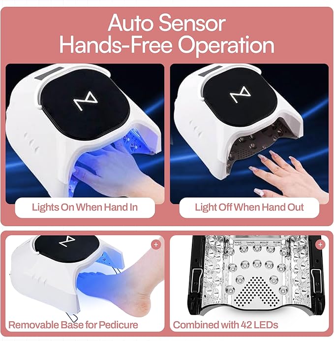 M - GlowPro Professional Hybrid 86W Wireless Rechargeable UV LED Nail Curing Lamp Cordless Nail Dryer for Gel Nails, Manicure, Pedicure (Black & White)