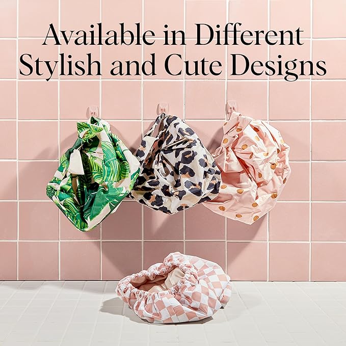 Kitsch Luxury Shower Caps for Women Reusable Waterproof - Flexi Satin Lined, Large Shower Cap for Men, Non-slip, Quick-dry, Adjustable, Stylish Hair Cap for Long & Short Hair - Cherry Print