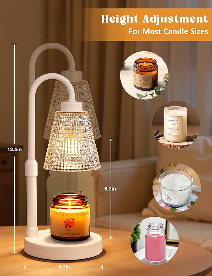 Innqoo White Candle Warmer Lamp with Timer, Dimmable Candle Warmer for Jar Candles, Height Adjustable Wax Melts Warmer, Birthday Gifts for Women Mom, House Warming Gifts New Home Decor
