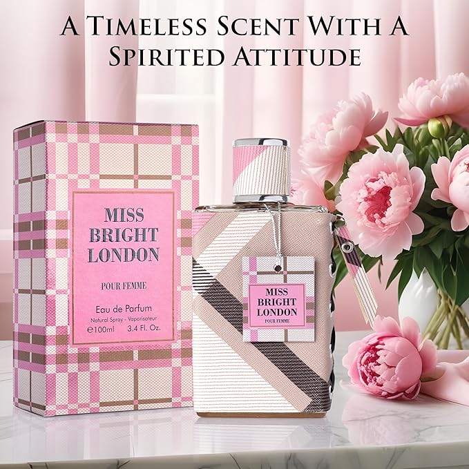 Miss Bright London Eau De Parfum for Women - Sweet, Elegant & Fruity Scent - Top Notes of Green Lime & Icy Pear - Base Notes of Vanilla, Amber, Mahogany & Balsamic Tonka Bean - Elegant 100ml Bottle
