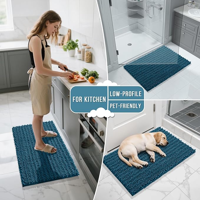 Yimobra Large Bathroom Rugs Non Slip Washable 36x24 Inch - Ultra Soft Absorbent Chenille Bath Mat, Quick Dry Shaggy Floor Carpet for Tub Shower, Peacock Blue Home Decor Accessories