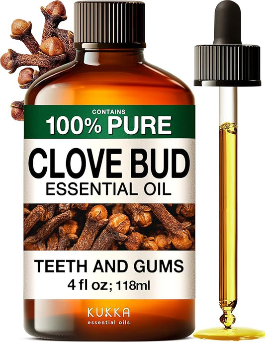KUKKA Clove Essential Oils - 4 Fl Oz - for Hair, Skin, Diffuser, Aromatherapy & DIY Soap Making Scent
