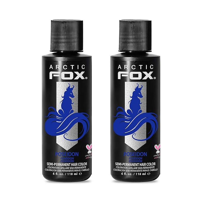 Arctic Fox Semi-Permanent Hair Dye, Vegan & Cruelty-Free, Vibrant Blue Color, Ammonia-Free, Peroxide-Free, Conditioning Formula, Poseidon, 4 Fl Oz (Pack of 2)