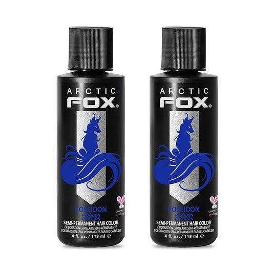 Arctic Fox Semi-Permanent Hair Dye, Vegan & Cruelty-Free, Vibrant Blue Color, Ammonia-Free, Peroxide-Free, Conditioning Formula, Poseidon, 4 Fl Oz (Pack of 2)