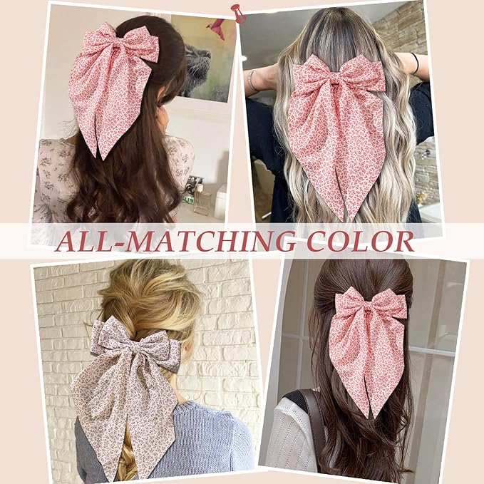 4 PCS Premium Hair Bows Claw Clips for Women & Girls in Black - Satin Non-Slip Bow-knot Hair Clips for Thick or Thin Hair, Big Bows