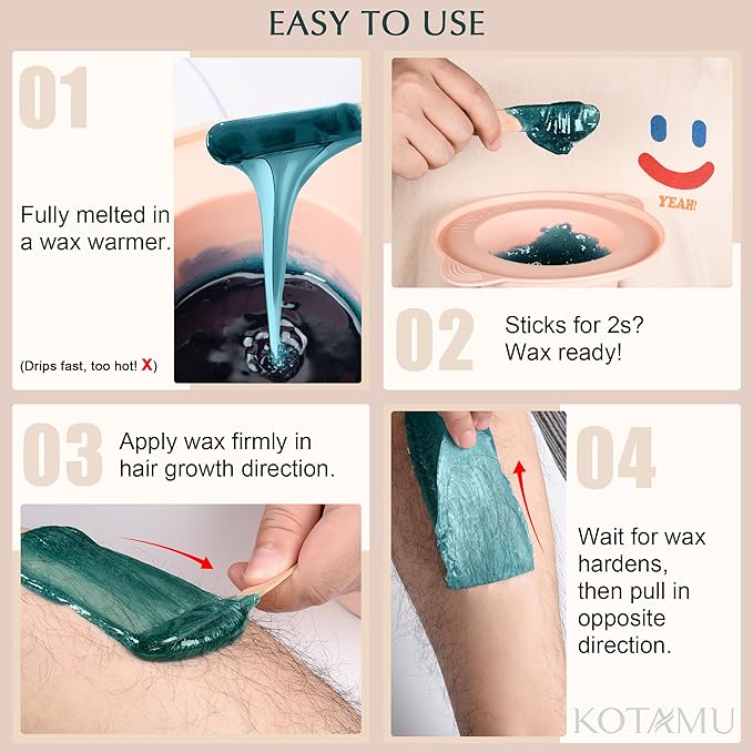 KOTAMU Hard Wax Beads for Hair Removal, 1lb Jasmine Wax Beads for Sensitive Skin Armpit Abdomen Face Leg Full Body Waxing Beans for Women Men at Home Wax Refill (Coarse & Stubborn Hair Formula)