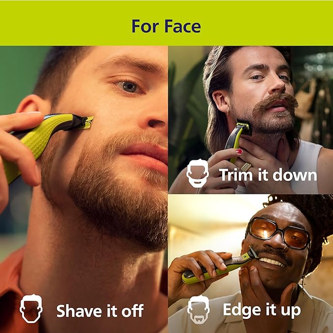 Philips Norelco for Face + Body, Electric Beard Trimmer, Shaver and Groomer, 5in1 Adjustable Comb, 1x Body Kit, Model QP2834/70, Black/Lime Green