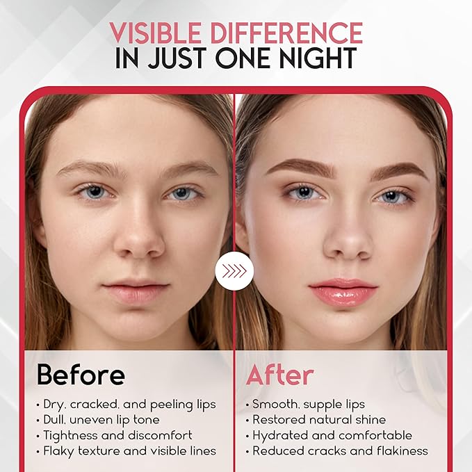 Lip Mask Overnight with Hyaluronic Acid & Collagen, Lip Sleeping Mask for Dry Cracked Lips, Moisturizing, Hydrating, Exfoliating Night Treatment for Lip Care (Peach) (0.7, Strawberry)