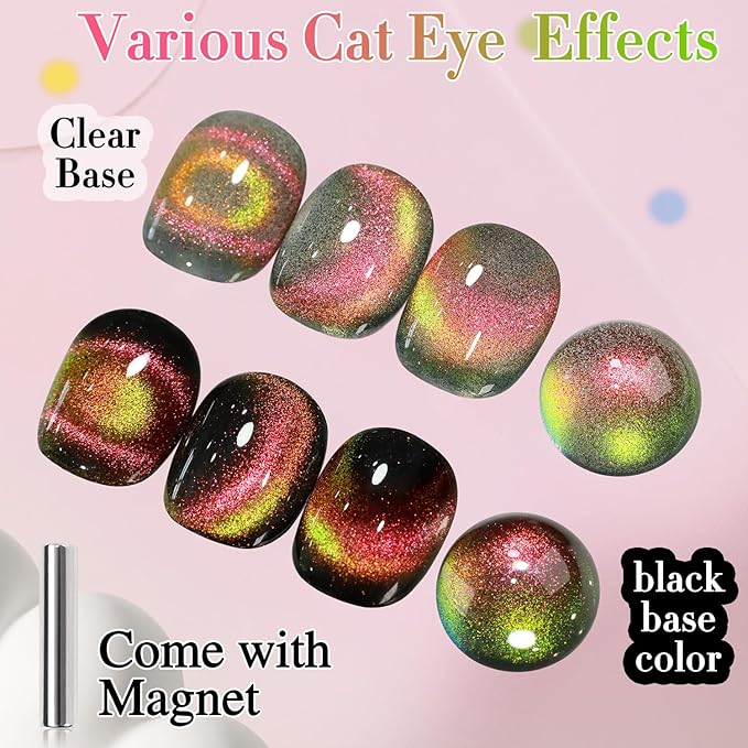Double Rhythm 0.5 OZ Cat Eye Gel Polish with Magnet 15ML Holographic Glitter Shimmer Translucent Jelly Color Magnetic Polish Salon DIY at Home (Triple Light-MC1050)
