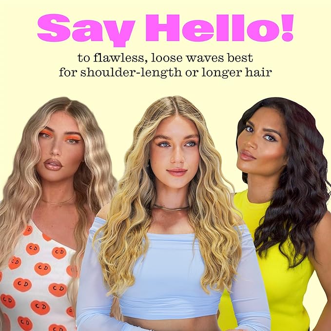 Trademark Beauty Three Barrel Hair Waver, Curling Iron, 1.25 Inch, Beach Waves, Adjustable Temperature Hair Curler, Babe Waves Jumbo - Pink