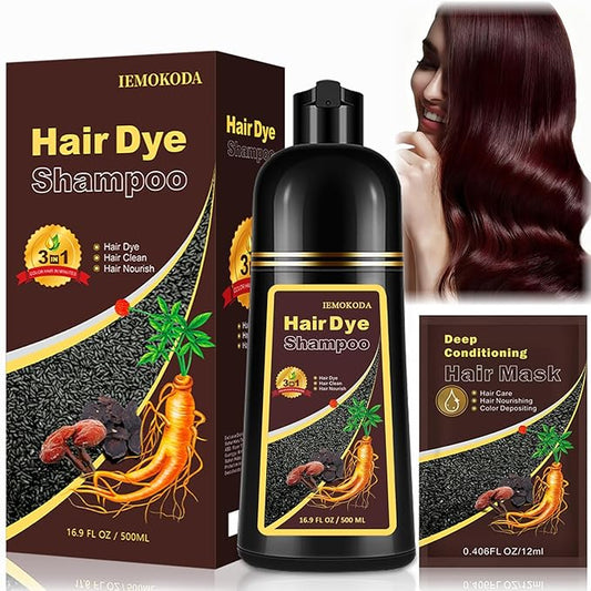 Hair Dye Shampoo in Dark Wine Red - Washes In Rich Color, Easy At-Home Color Shampoo Hair Dye for Women & Men, 3-in-1 Hair Color & Care for Natural-Looking Gray Coverage, Instant & Long-Lasting, 500ml