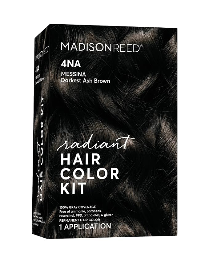 Madison Reed Radiant Hair Color Kit | 4NA Darkest Ash Brown with Cool Smoky Undertones (Messina Brown) for 100% Gray Hair Coverage | Dimensional Permanent Hair Dye | PPD-Free & Ammonia-Free | 1 Pack