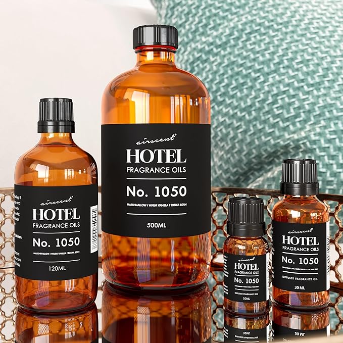 AirScent Warm Vanilla Ritzy Hotel Fragrance Oil No. 1050 - Marshmallow Vanilla Tonka Bean - Hotel Diffuser Oil for Ultrasonic and Waterless Diffusers and Crafting - 500 mL, 16.9 fl oz Glass Bottle