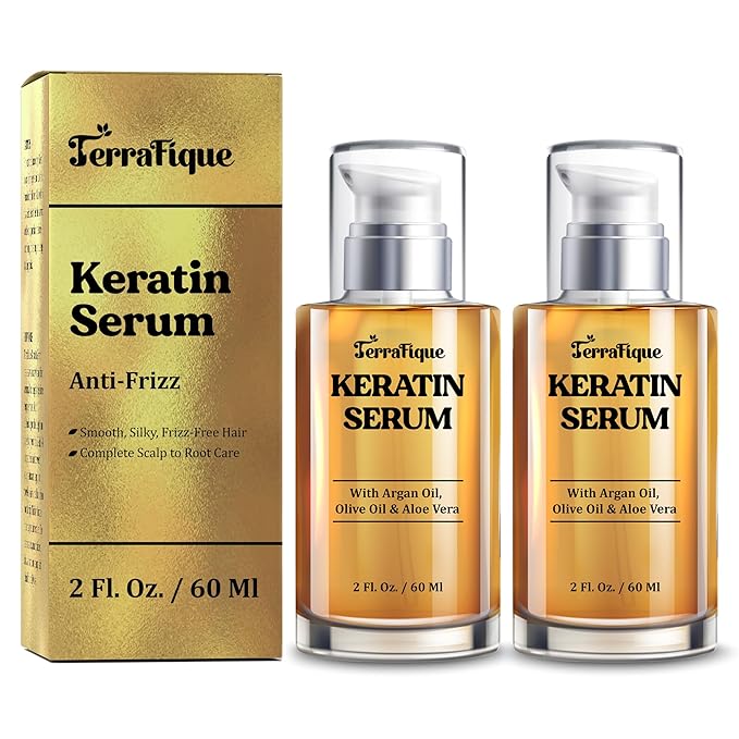 Hair Straightening Serum - Anti-Frizz Leave-in Conditioner with Keratin and Argan Oil for All Hair Types - 2 Fl. Oz.