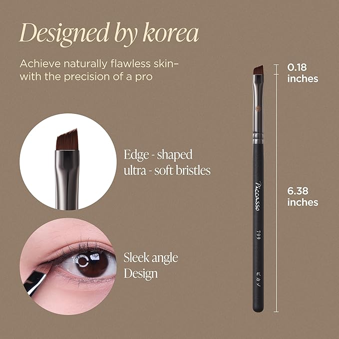 Piccasso 799 Edge Eyeliner Brush – Angled Eyeliner Brush for Gel, Liquid, and Cream, Sharp Precision for Winged Liner and Eye Makeup, Professional Facial Brush and Eyebrow Tool by K-Beauty Brand