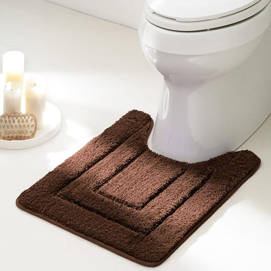 GRANNY SAYS Bathroom Toilet Rugs U Shaped, Bath Mats for Bathroom, Bath Rugs Non Slip Washable, Absorbent Microfiber Toilet Mat, Soft Plush Shaggy Bath Carpet, 20" x 24", Brown