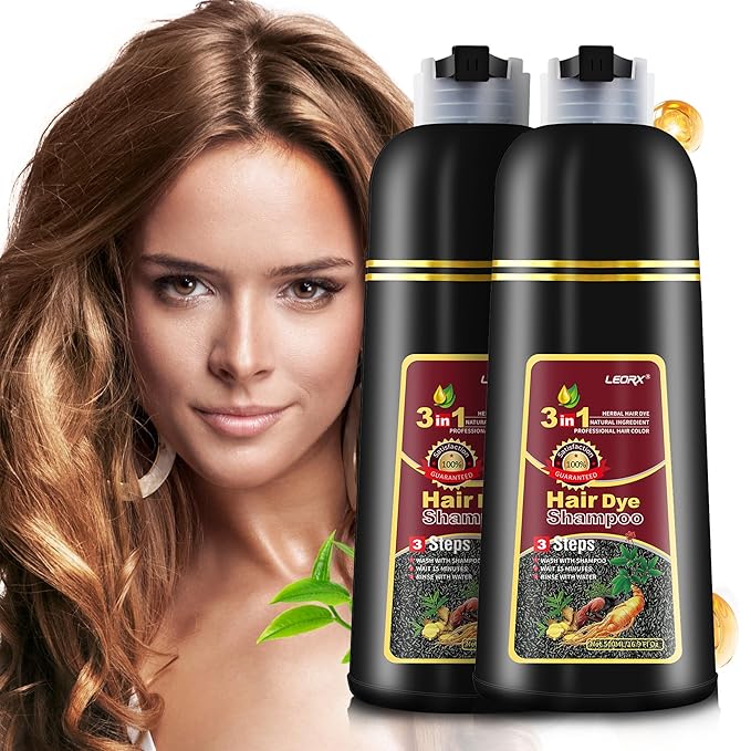 2 Pack Hair Dye shampoo, Leorx 3 In 1 Brown Color Shampoo Hair Dye For Refresh Hair Instant Herbal Coloring Shampoo For Women&Men - Tintes Para El Cabello Profesional