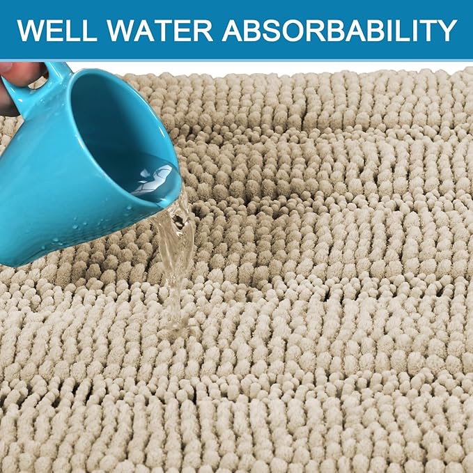 H.VERSAILTEX Bathroom Rug Sets 2 Piece Bath Mats Non Slip Thick Soft Chenille Striped Bath Rug achine Washable Shower Floor Rugs for Tub, Shower and Floor (Fog, 20" x 32"/24" x 36")