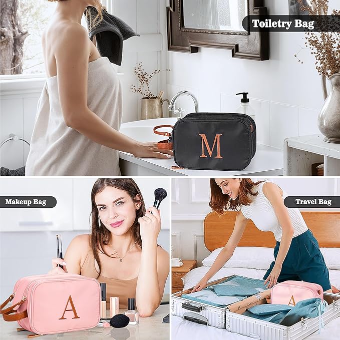 YOOLIFE Travel Toiletry Bag - Birthday Gifts for Women Pink Makeup Bag Dopp Kit Travel Essentials for Women, Mom Sister Friend Birthday Gifts for Her Cosmetic Bags Letter B Pink