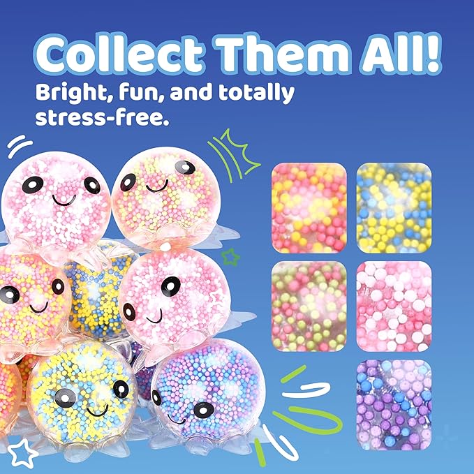 Neliblu Squishy Octopus Balls - Jumbo Mochi Squishy Toys - Easter Basket Stuffers for Teens - Glow-in-The-Dark - Stress Balls for Kids and Adults - 2.3x1.8x1.7 inches (Multicolor) Set of 10